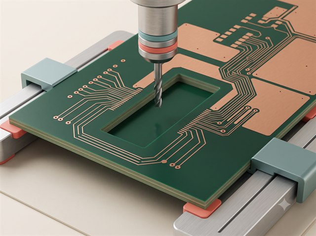 Controlled-depth recessed slot on a PCB.