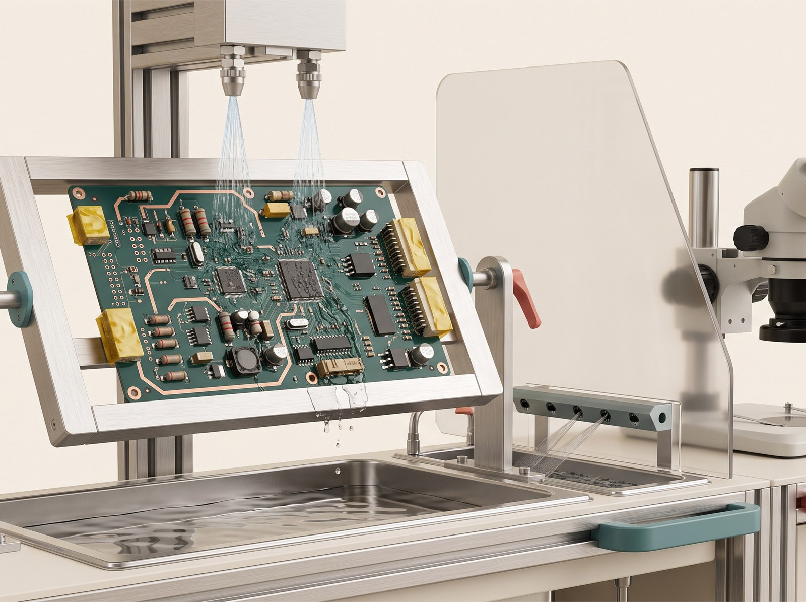 PCB cleaning and drying process under inspection