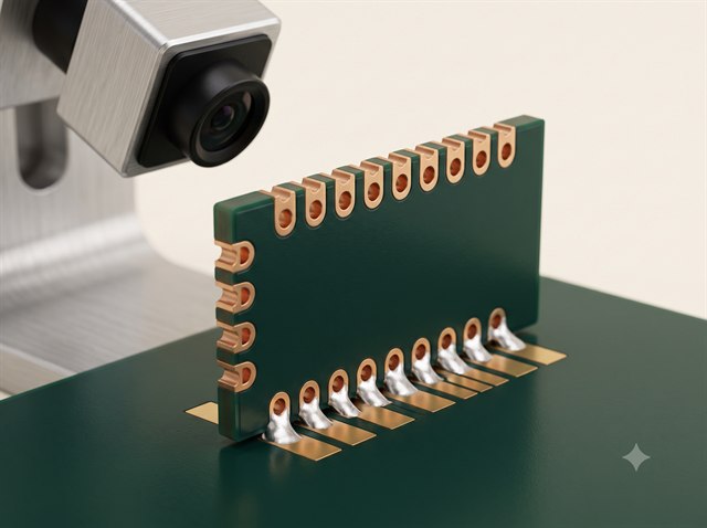 Plated half-holes soldered to a host PCB.