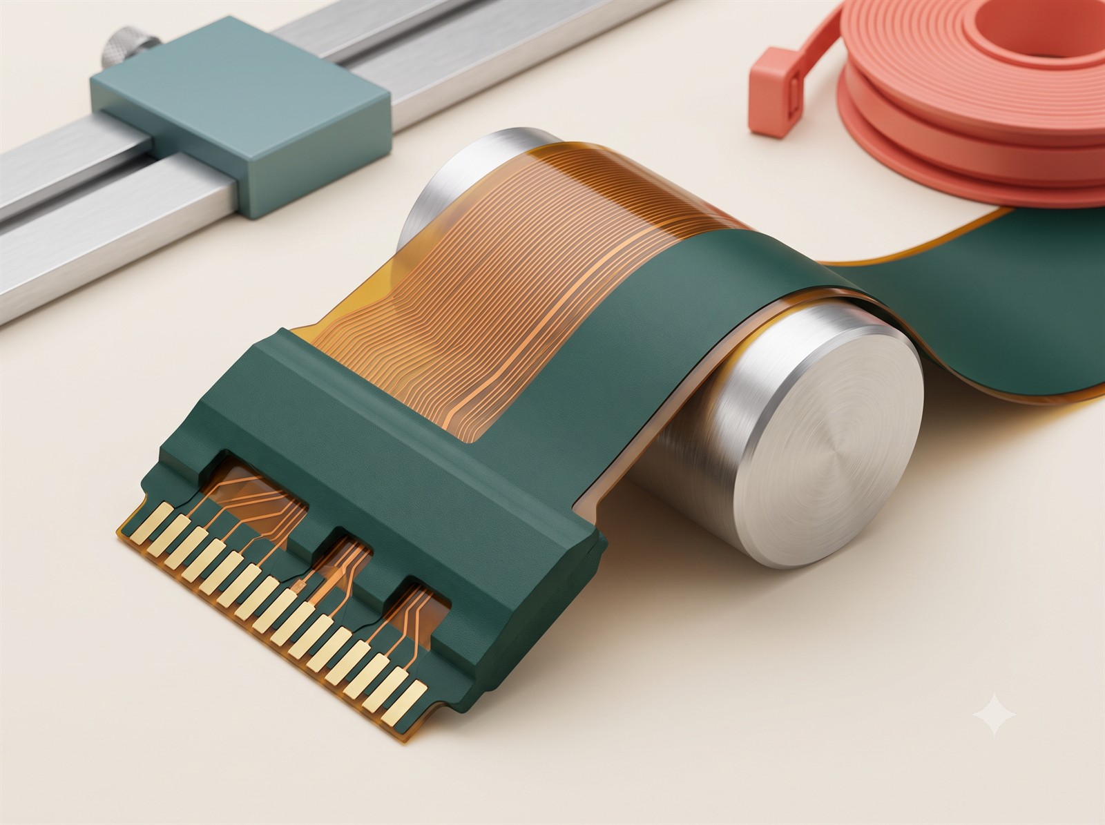 Flexible PCB coverlay protecting copper traces and pad openings