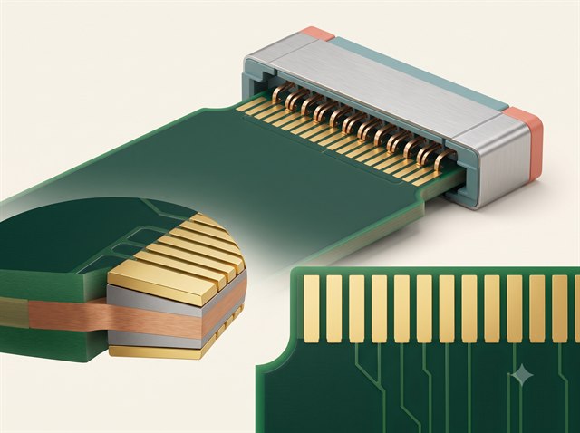 Gold-finger contacts mating with a card-edge connector.