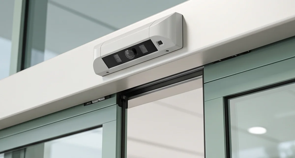 Illustrative touch-free door sensor and sliding track