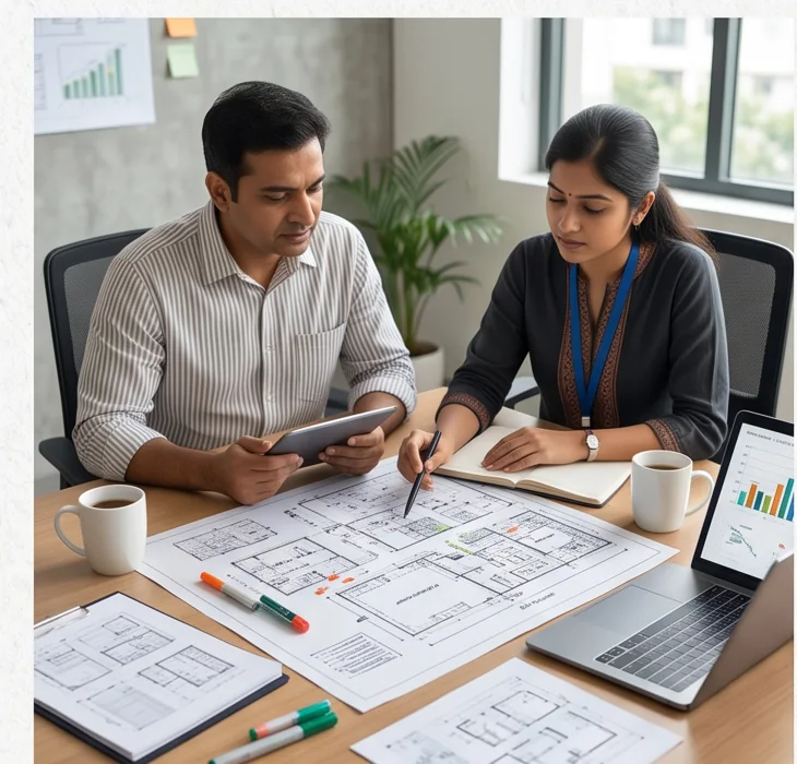 Customer and engineer reviewing an automation site plan