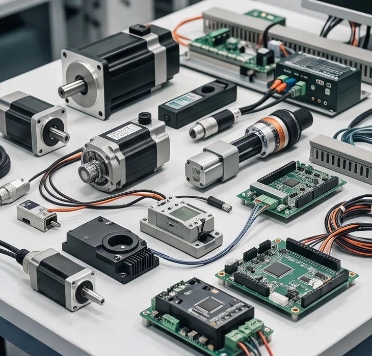 Motors, sensors and controllers selected for a coordinated automation installation