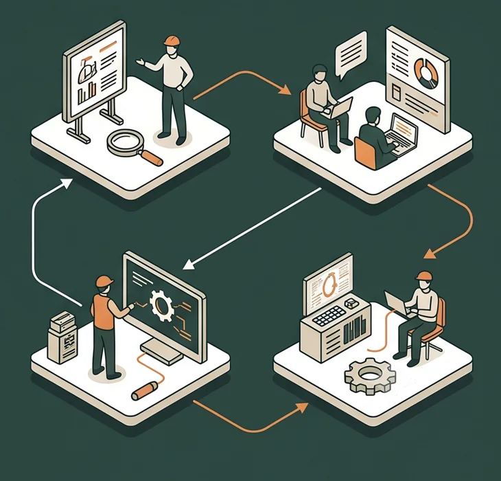 Visual sequence from survey through solution design and service