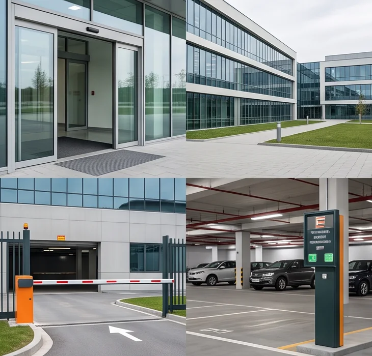Automatic entrance, gate and parking access on a commercial campus