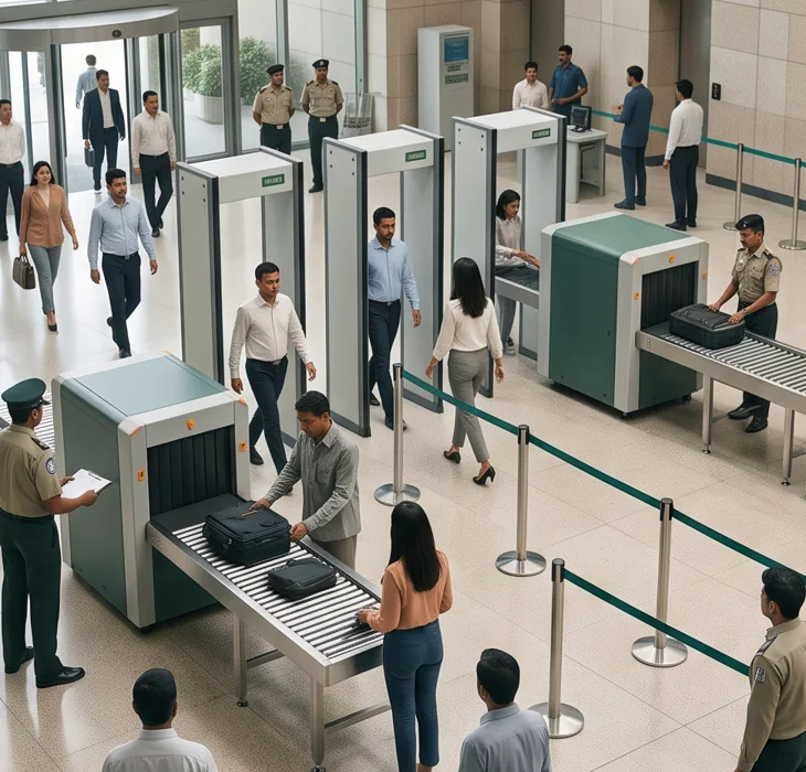 Baggage inspection checkpoint at a commercial facility
