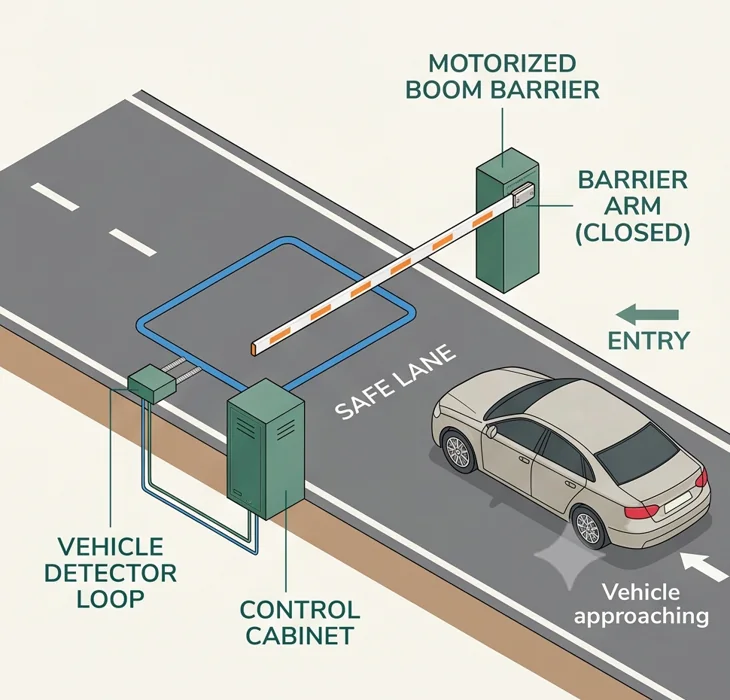 Vehicle loop and barrier arm relationship