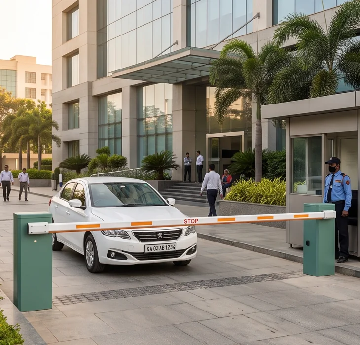 Boom barrier at a commercial vehicle entrance