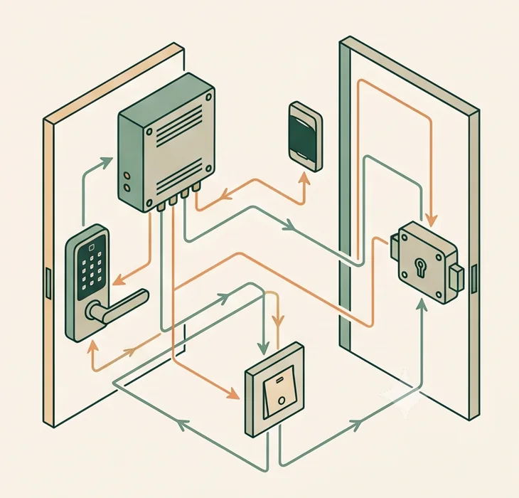 Illustrated lock, controller and release wiring