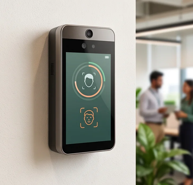 Touch-free facial access reader at an office entry