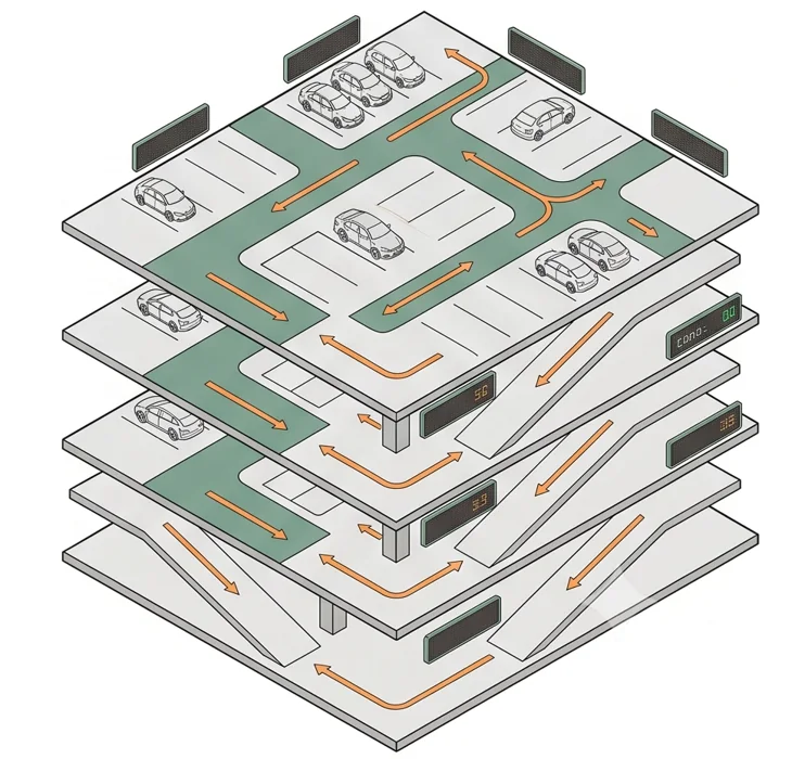 Illustrated parking zones and guidance routes