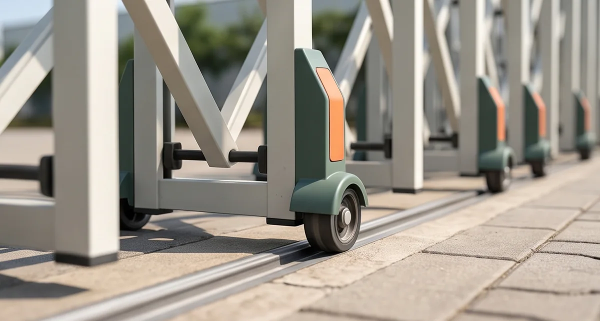 Illustrative guided wheel and track of a retractable gate