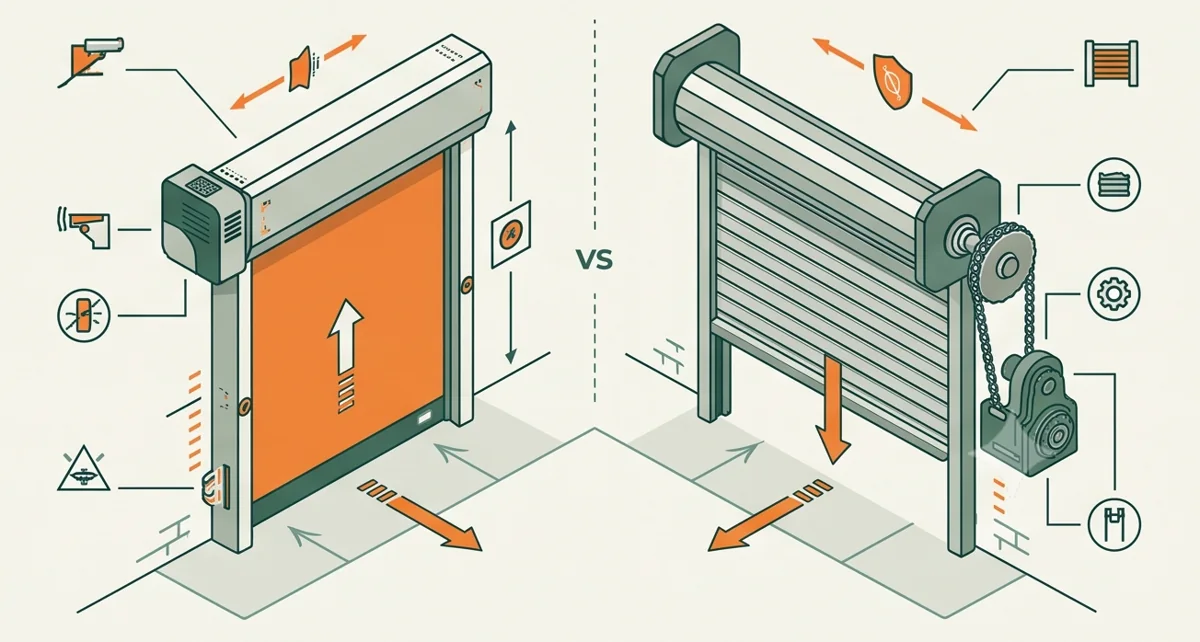Illustration comparing high-speed door and rolling shutter drives