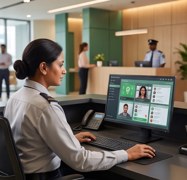 Security operator reviewing authorised entries
