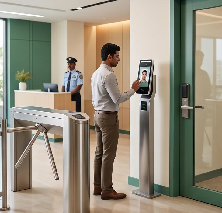 Identity-controlled office entrance and turnstile