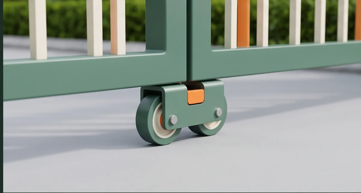 Illustrative roller-type swing gate operator on level paving