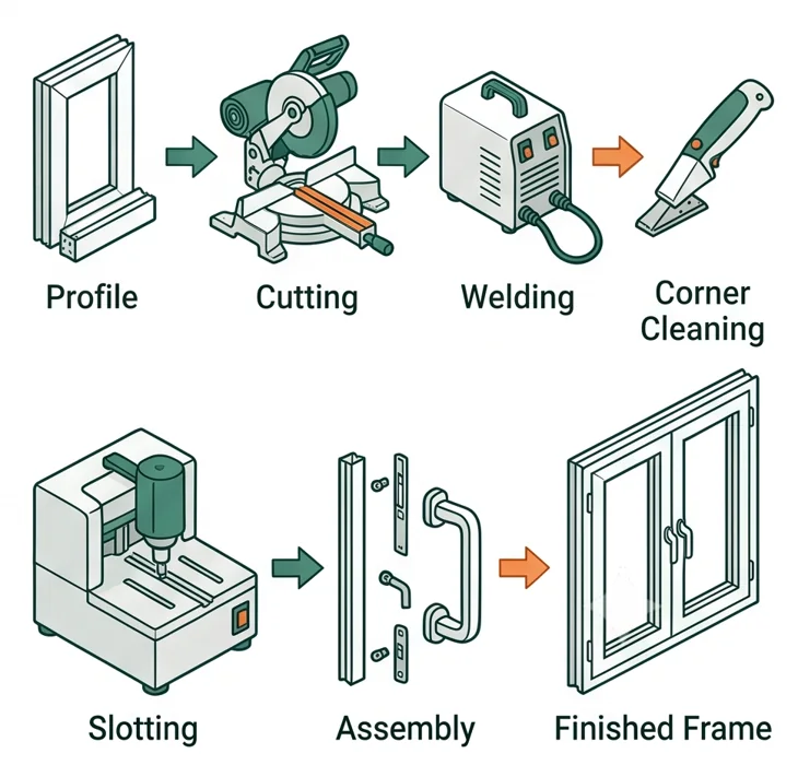 Illustrated uPVC fabrication sequence