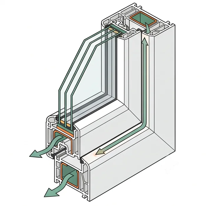 Illustrated water route through a uPVC drainage chamber