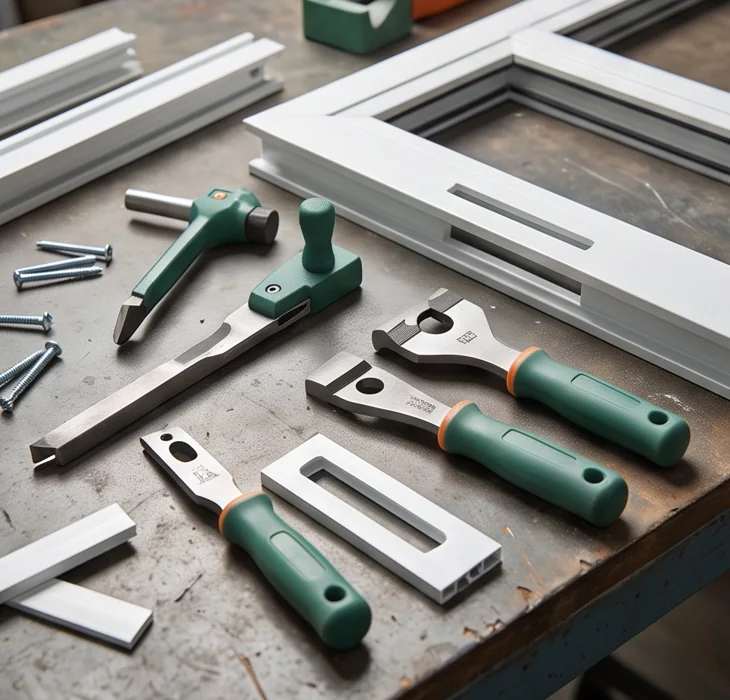 Portable slotting tools beside a finished window frame