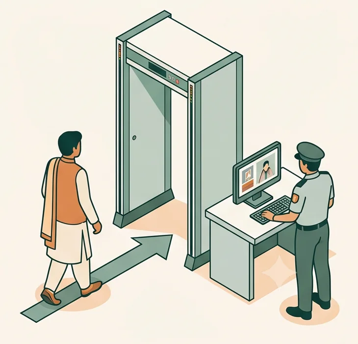 Illustrated visitor, detector and operator flow