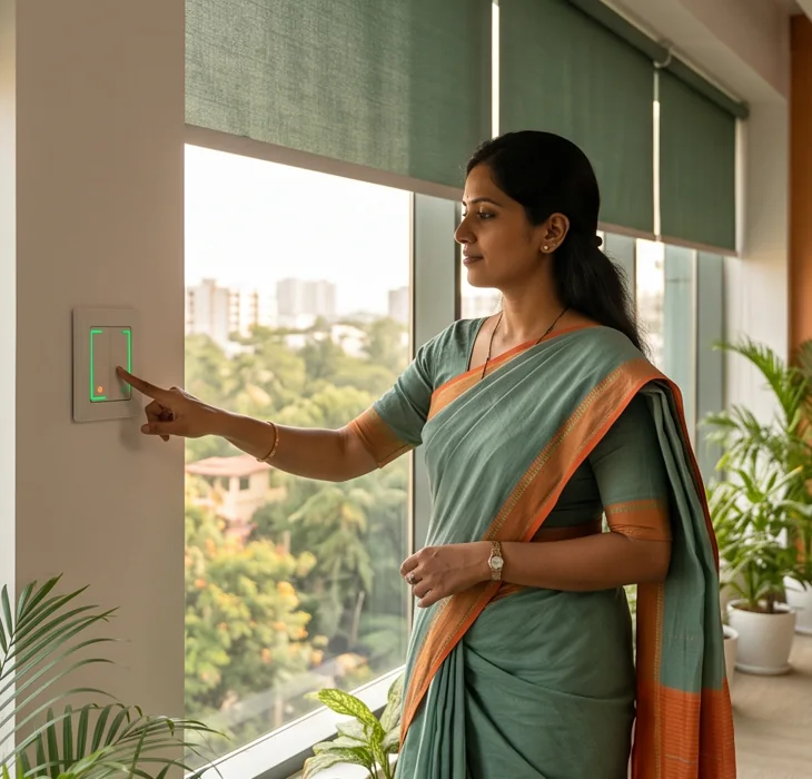 Technician testing a motorised shade