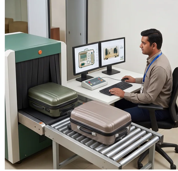 X-ray baggage inspection station with operator