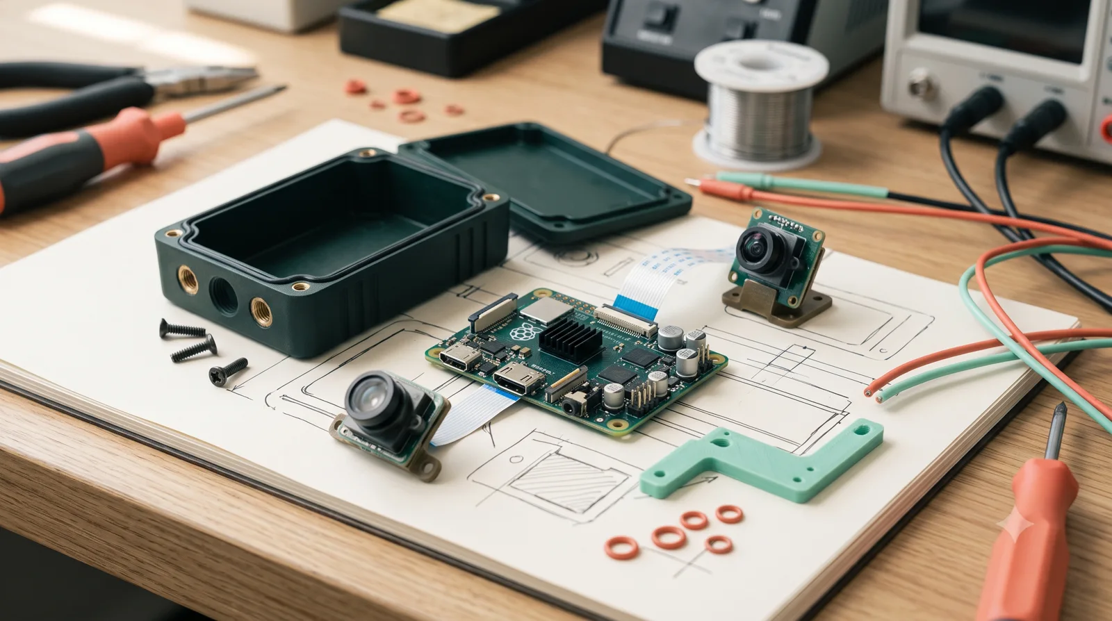 Embedded compute board and camera for on-device inference.