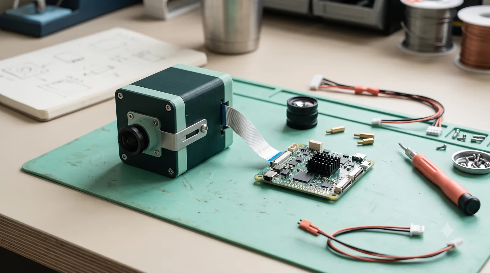 Camera device and local compute hardware in a self-contained test setup.
