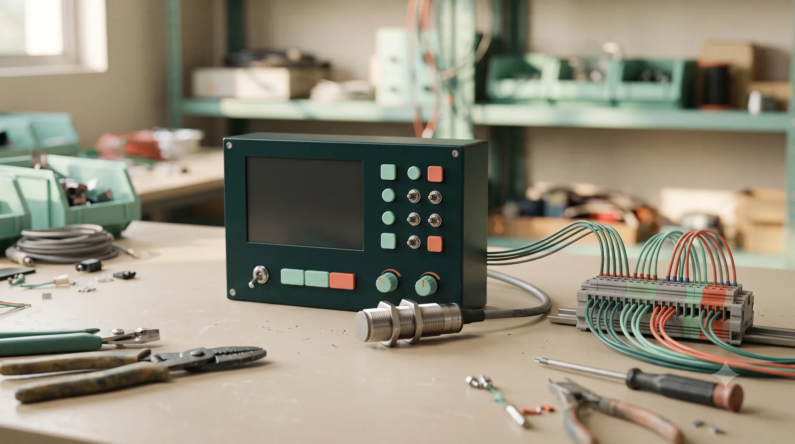 Control panel and sensor arranged for operator-interface integration.
