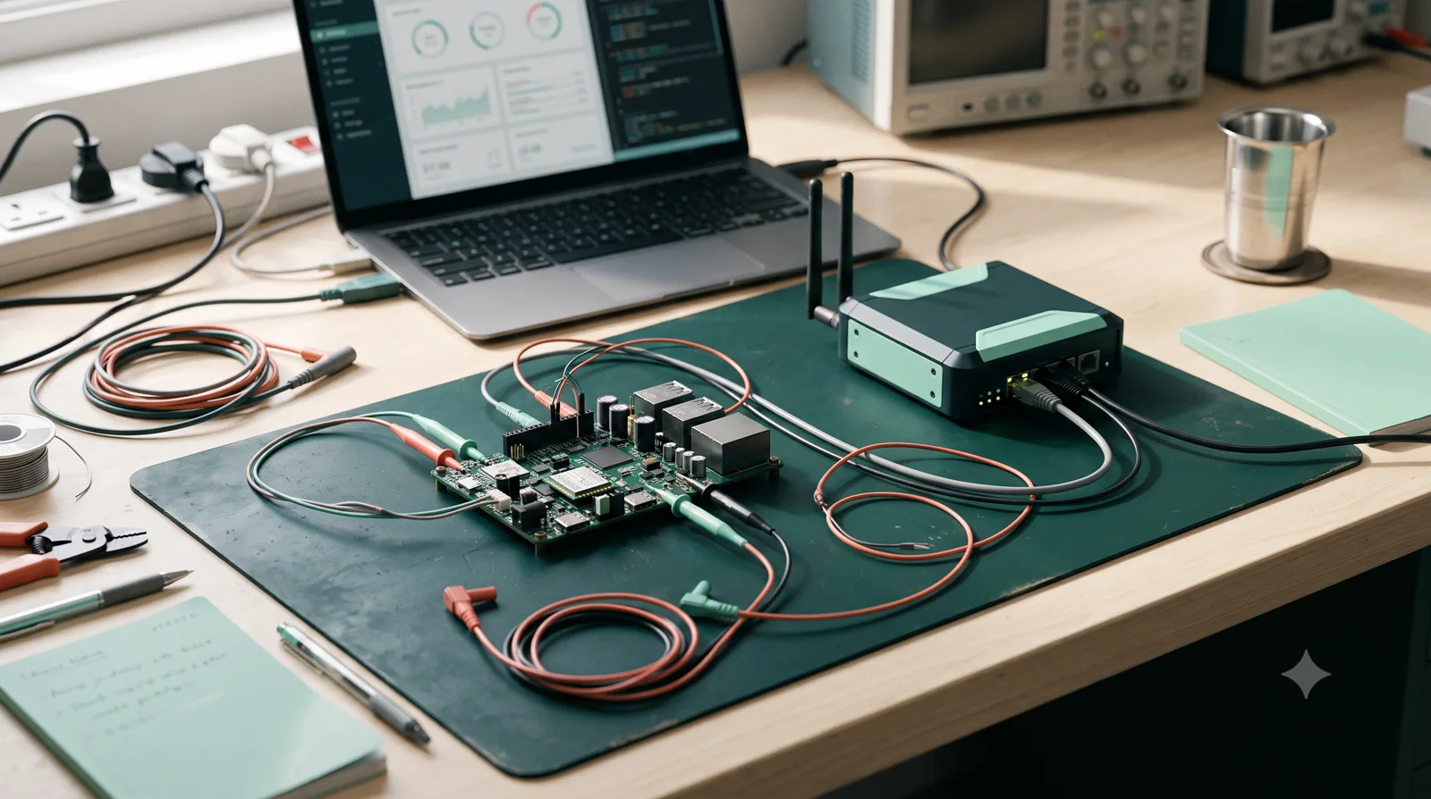 Connected-device prototype and gateway prepared for integration testing.